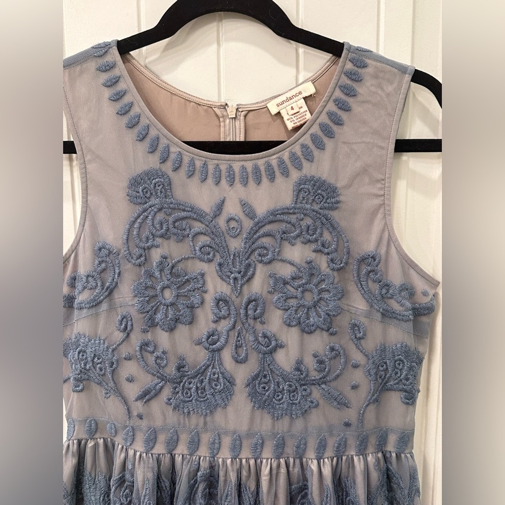 Sundance Embroidered Peri Blue Midi Dress | Sleeveless Fit & Flare Boho 4 - Picture 3 of 5